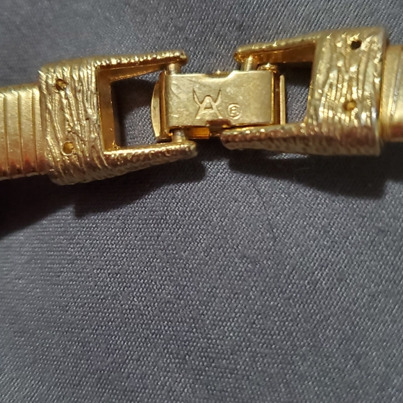 Gold Tone, Designer Stamped, Statement Necklace - Picture 4 of 4